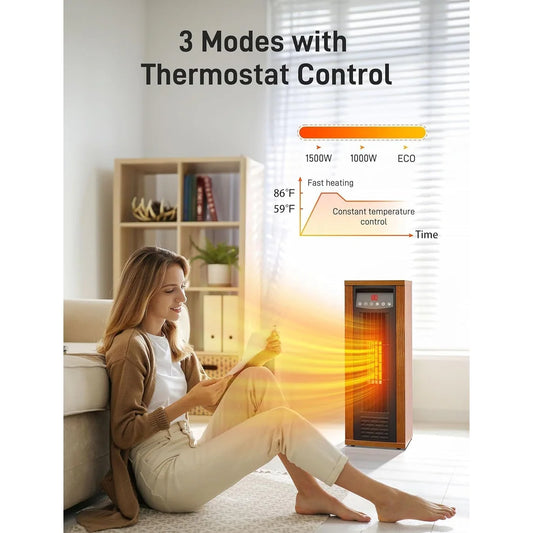 1500-Watt Indoor Wood Electric Infrared Portable Space Heater with Remote Control and Thermostat
