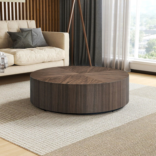 - Modern Drum Coffee Table with Pedestal Base (No Assembly) - 35.43"
