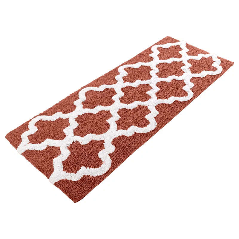 Freida 24X60-Inch Cotton Bathroom Rug with Trellis Pattern and Non-Slip Base - Machine Washable