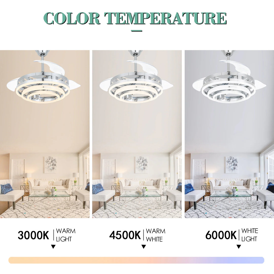 42In. DIY Shape Retractable Ceiling Fan with Lights, 6-Speed DC Motor Modern Ceiling Fan with LED Light and Remote