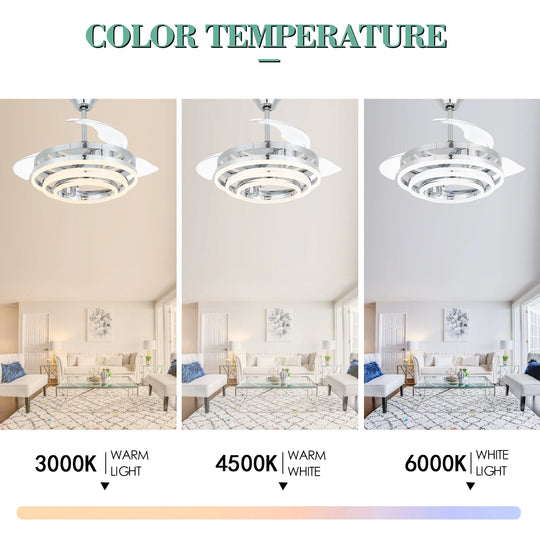 42In. DIY Shape Retractable Ceiling Fan with Lights, 6-Speed DC Motor Modern Ceiling Fan with LED Light and Remote