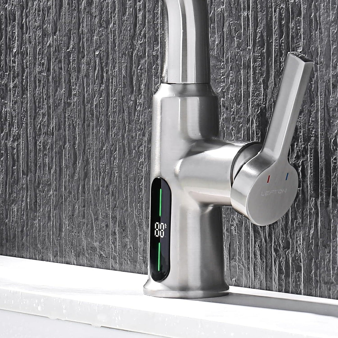 Single Hole Liftable Bathroom Faucet with Temperature Display in Fahrenheit, 3 Water Modes, BF2501