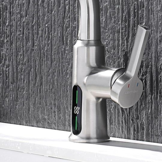 Single Hole Liftable Bathroom Faucet with Temperature Display in Fahrenheit, 3 Water Modes, BF2501