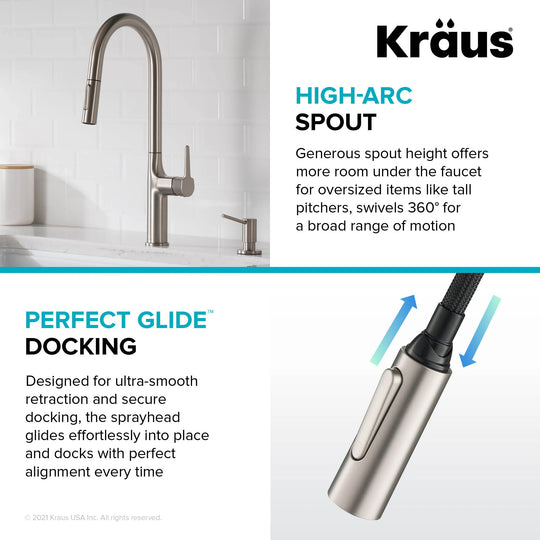 2-Function 1-Handle 1-Hole Pulldown Sprayer Brass Kitchen Faucet