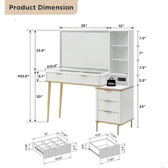 Modern Makeup Vanity Desk with HD Lighted Mirror, Dressing Table