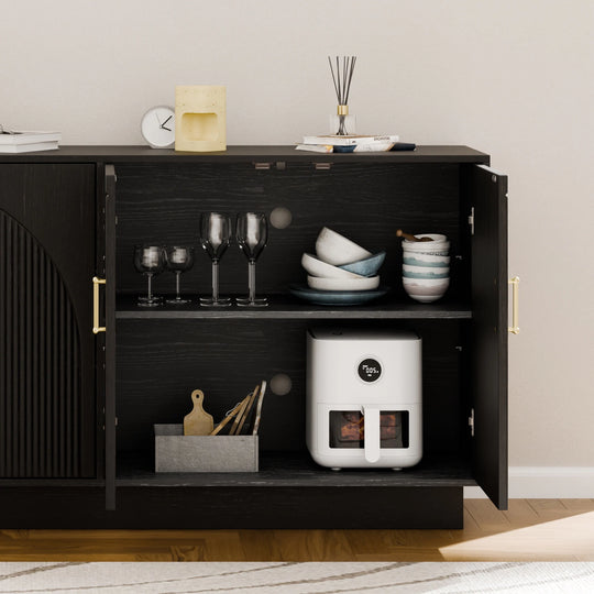 Mid-Century Fluted TV Stand with Storage Fits Tvs up to 75", Entryway Console, Sideboard - 15.7"D X 65"W X 31.5"H