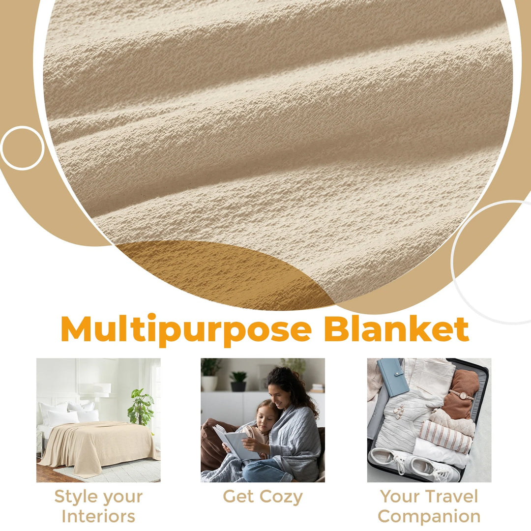 Waffle Weave Honeycomb Knit Soft Cotton Blanket