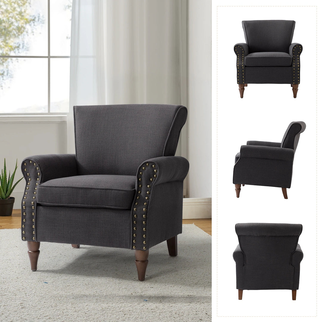 Nyctelius Upholstered Comfy Accent Chair with Turned Wooden Legs and Nailhead Trim Set of 2 by