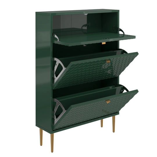 Wood 24 Pairs Shoe Storage Cabinet with 3 Flip Drawers