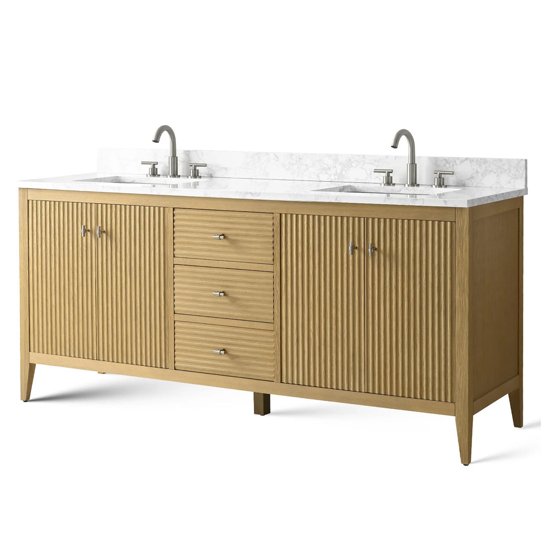 72" Double Sink Bathroom Vanity Cabinet with Engineered Marble Top