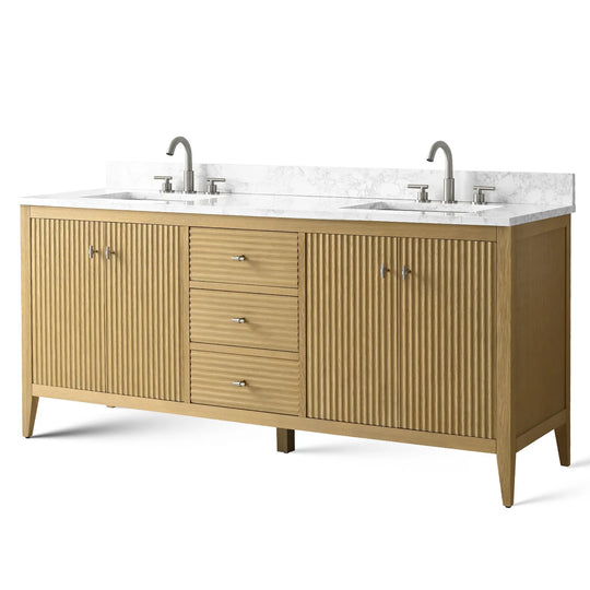 72" Double Sink Bathroom Vanity Cabinet with Engineered Marble Top