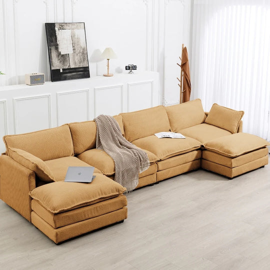 Corduroy Sectional Sofa with Removable Ottomans & Ultra-Soft Cushions for Living Room & Bedroom