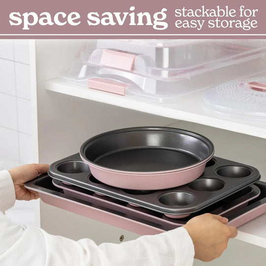 Baking Pans Set 10 Piece Non-Stick Cake Pans with Carry Lids for Storage & Travel, Perfect for Parties Stackable