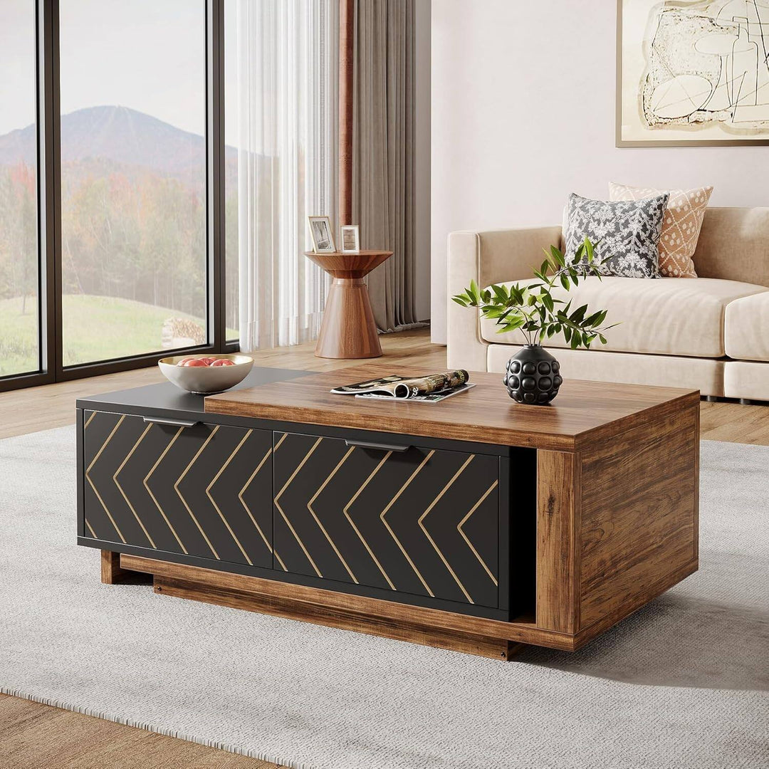 42"-65" Extendable Coffee Table, 2 Storage Drawers, Rectangular Cocktail/Center Table for Living Room