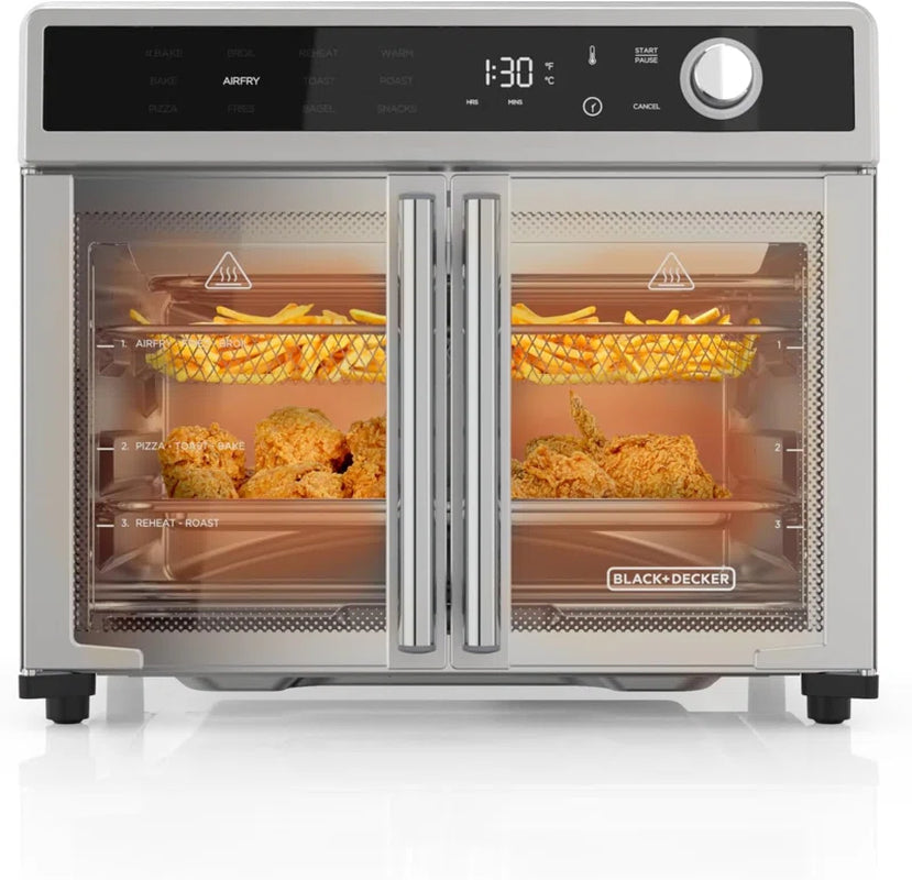 Air Fryer Toaster Oven Combo, 12 in 1 Countertop Convection Oven Cooks Food Fast, Fits a Whole Pizza, French Doors