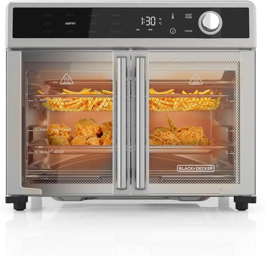 Air Fryer Toaster Oven Combo, 12 in 1 Countertop Convection Oven Cooks Food Fast, Fits a Whole Pizza, French Doors