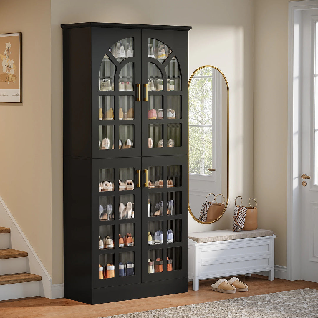 35 Pairs Tall Shoe Storage Cabinet with Doors, 8 Tiers Shoe Rack Organizer with LED Light and Adjustable Shelves for Entryway