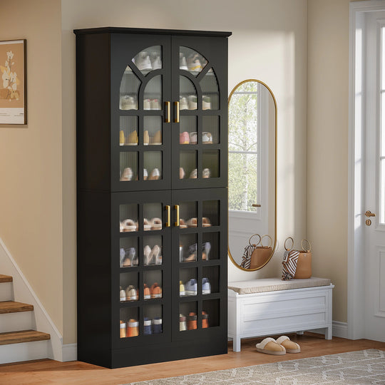35 Pairs Tall Shoe Storage Cabinet with Doors, 8 Tiers Shoe Rack Organizer with LED Light and Adjustable Shelves for Entryway