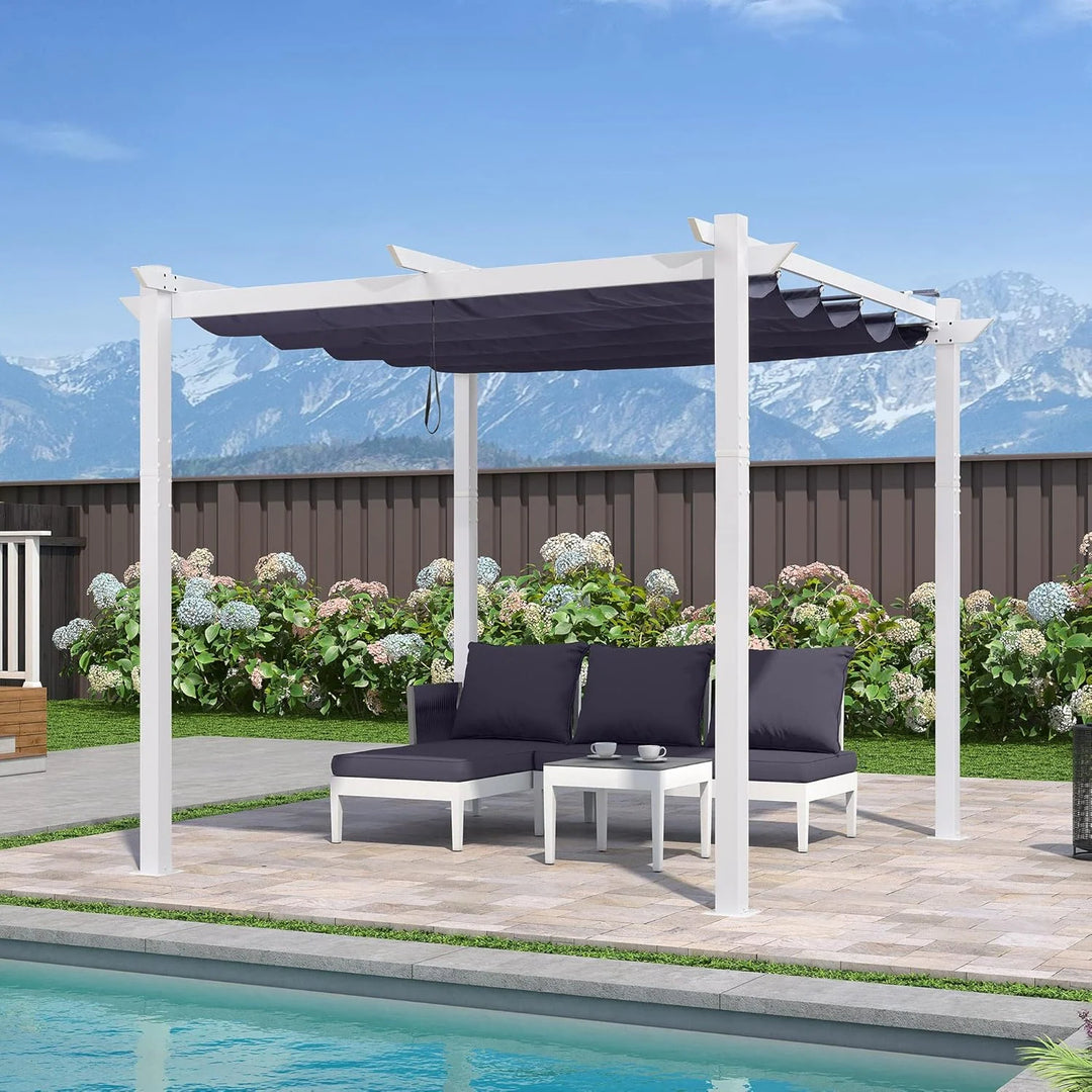 Gazebo Outdoor Retractable White Heavy-Duty Aluminum Pergola with Extra Top Roof