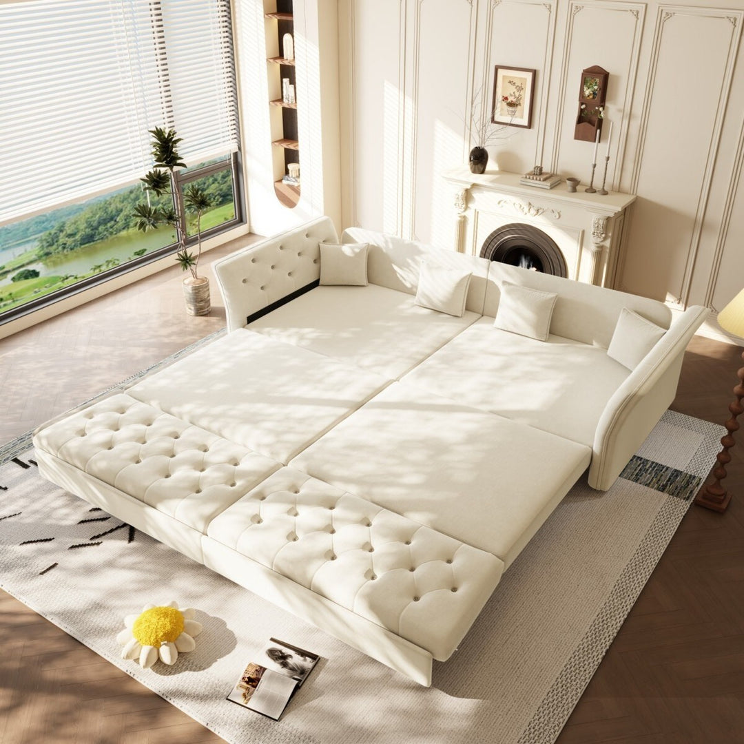 100" Velvet Convertible Sofa Bed with with Fabric Flower Tufted Design