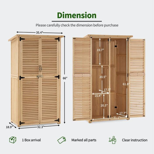 Outdoor Storage Cabinet Shed, Shuttered Doors with Lock, Wooden 0709 / 0808 / 1900