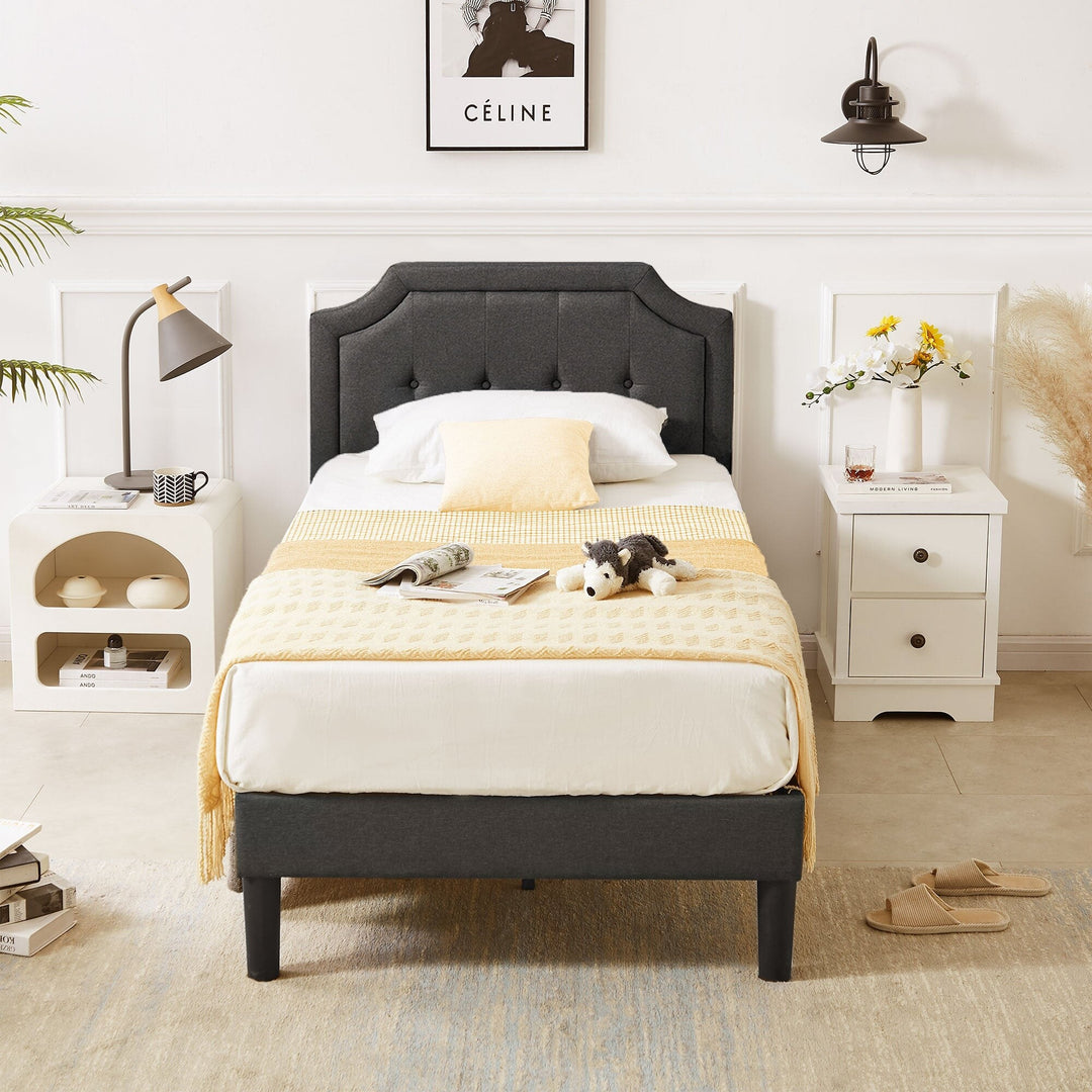 Javlergo Modern Upholstered Bed Frame with Height Adjustable Headboard Heavy-Duty Frame No Box Spring Needed