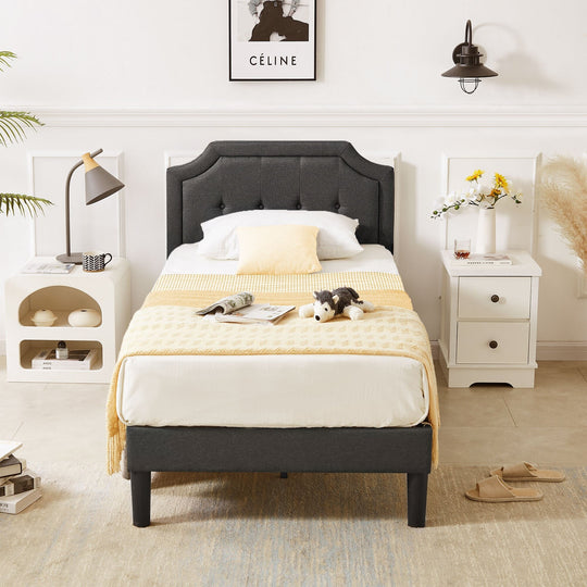 Javlergo Modern Upholstered Bed Frame with Height Adjustable Headboard Heavy-Duty Frame No Box Spring Needed