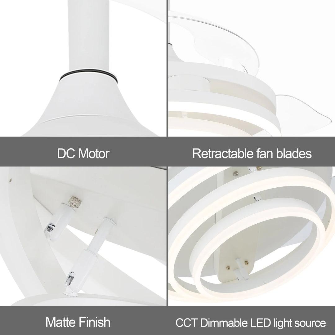 42In. DIY Shape Retractable Ceiling Fan with Lights, 6-Speed DC Motor Modern Ceiling Fan with LED Light and Remote