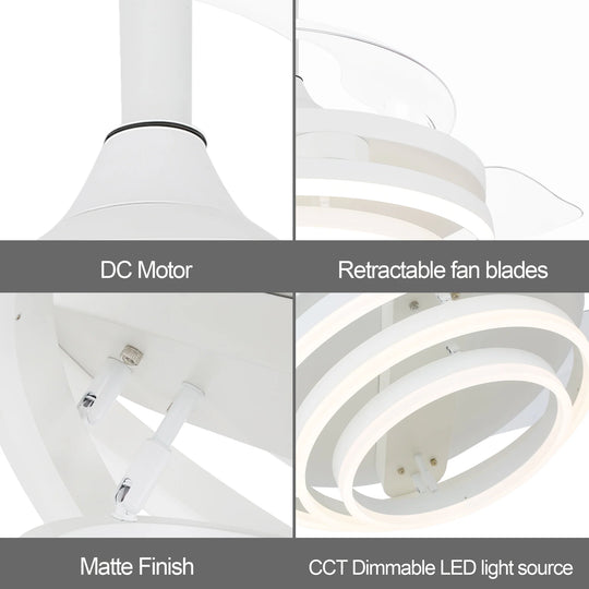 42In. DIY Shape Retractable Ceiling Fan with Lights, 6-Speed DC Motor Modern Ceiling Fan with LED Light and Remote