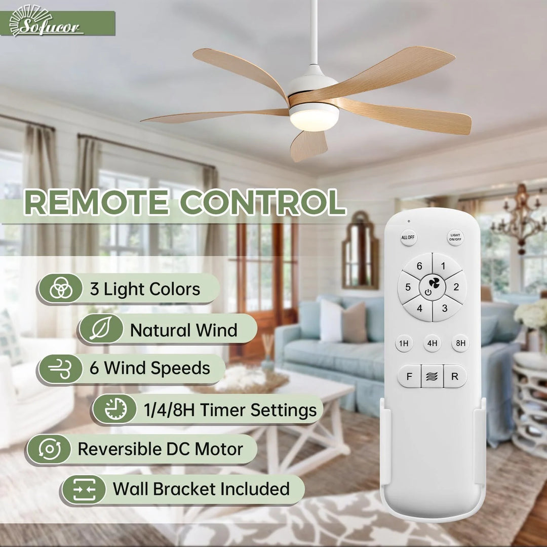 Sofucor 45/52 Inch Ceiling Fan with Remote & Lights Quiet DC Motor 5 Blade High CFM Modern Fan