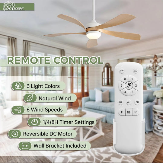Sofucor 45/52 Inch Ceiling Fan with Remote & Lights Quiet DC Motor 5 Blade High CFM Modern Fan