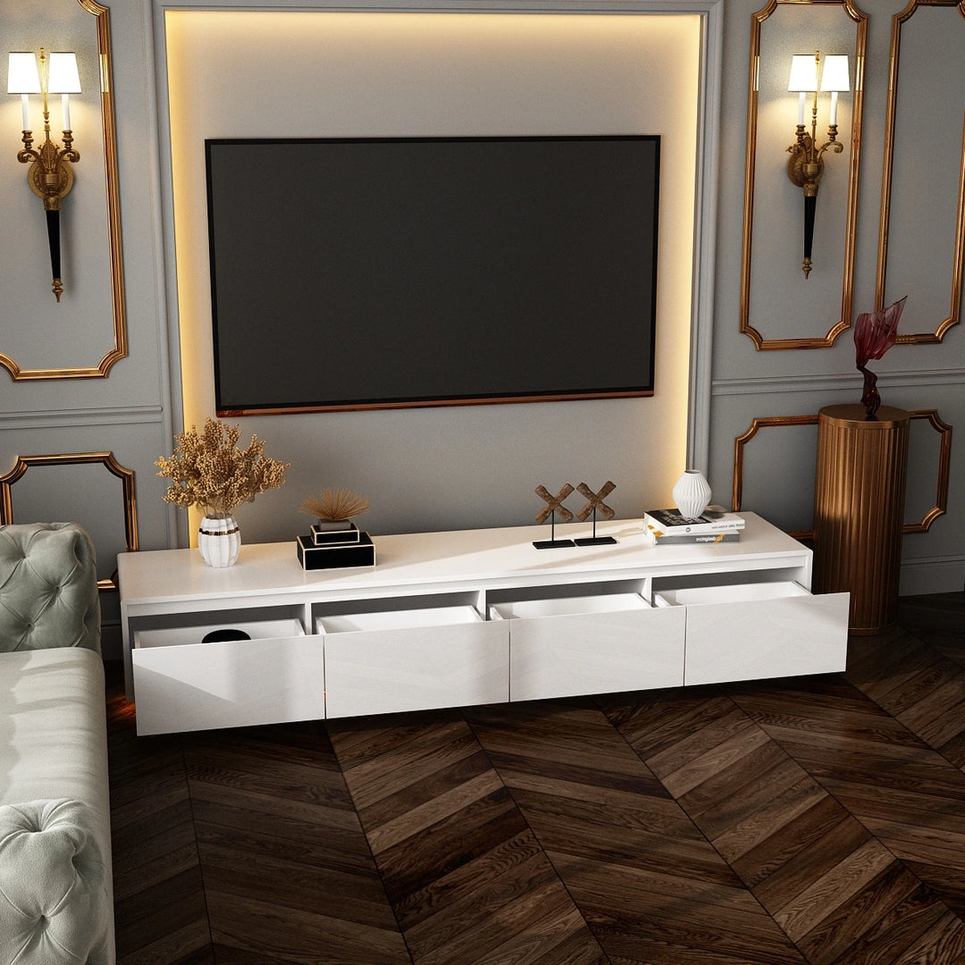Chic Led-Lit Media Console for Stylish Homes Entertainmnet Center - 70.9"