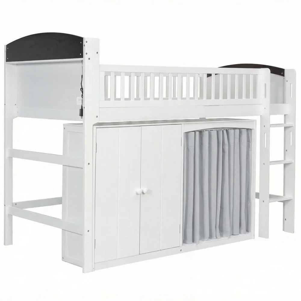 Loft Bed with Storage Cabinet and LED