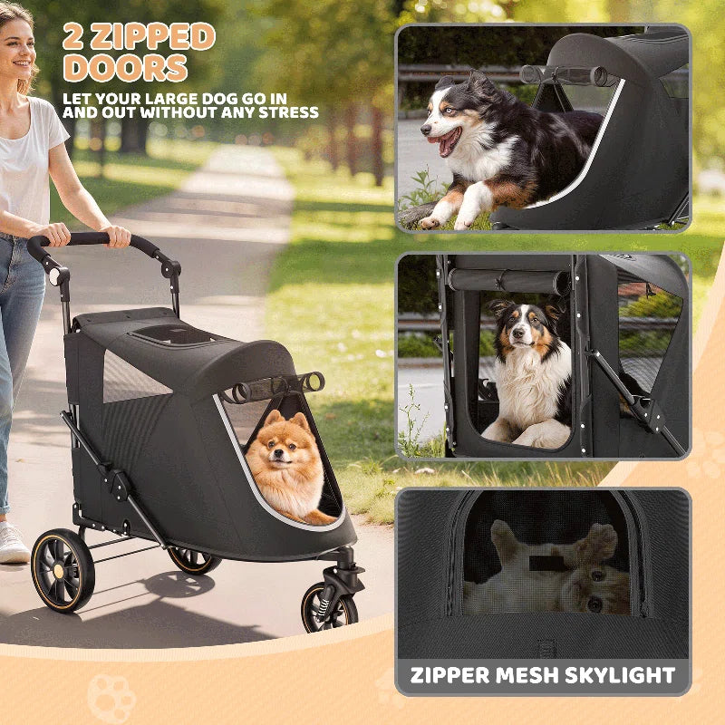 Foldable Pet Stroller for Small & Medium Dogs and Cats 3-Wheel Dog Stroller with 9 Angles Adjustable Handlebar