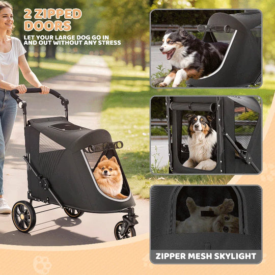 Foldable Pet Stroller for Small & Medium Dogs and Cats 3-Wheel Dog Stroller with 9 Angles Adjustable Handlebar