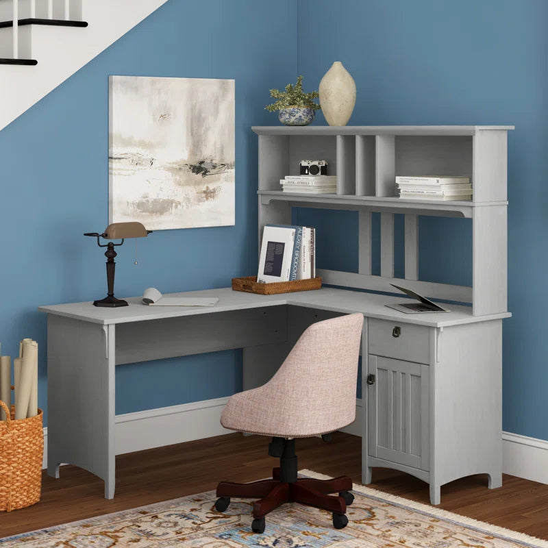 Paelynn L Shaped Credenza Desk with Hutch