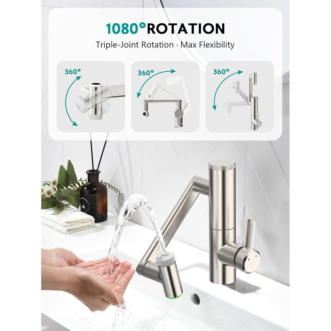Rotatable Single Hole Bathroom Sink Faucet with Built-In Filter, Temperature Display in Fahrenheit, 2 Water Modes