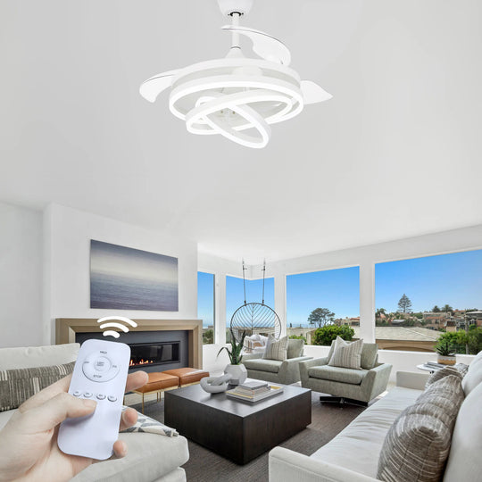 42In. DIY Shape Retractable Ceiling Fan with Lights, 6-Speed DC Motor Modern Ceiling Fan with LED Light and Remote
