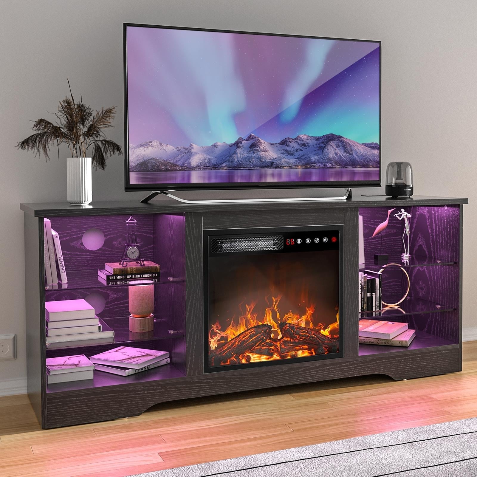 58" Fireplace TV Stand with 18'' Electric Fireplace,Modern Entertainment Center for 65'' Tvs,Tv Console