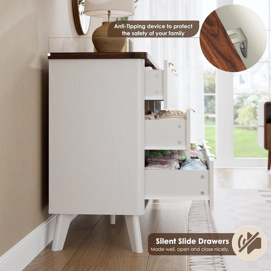 Fluted 9-Drawer Dresser, 60.6" Wide Modern Wooden Chest with Curved Design, Dresser TV Stand for Living Room, Walnut