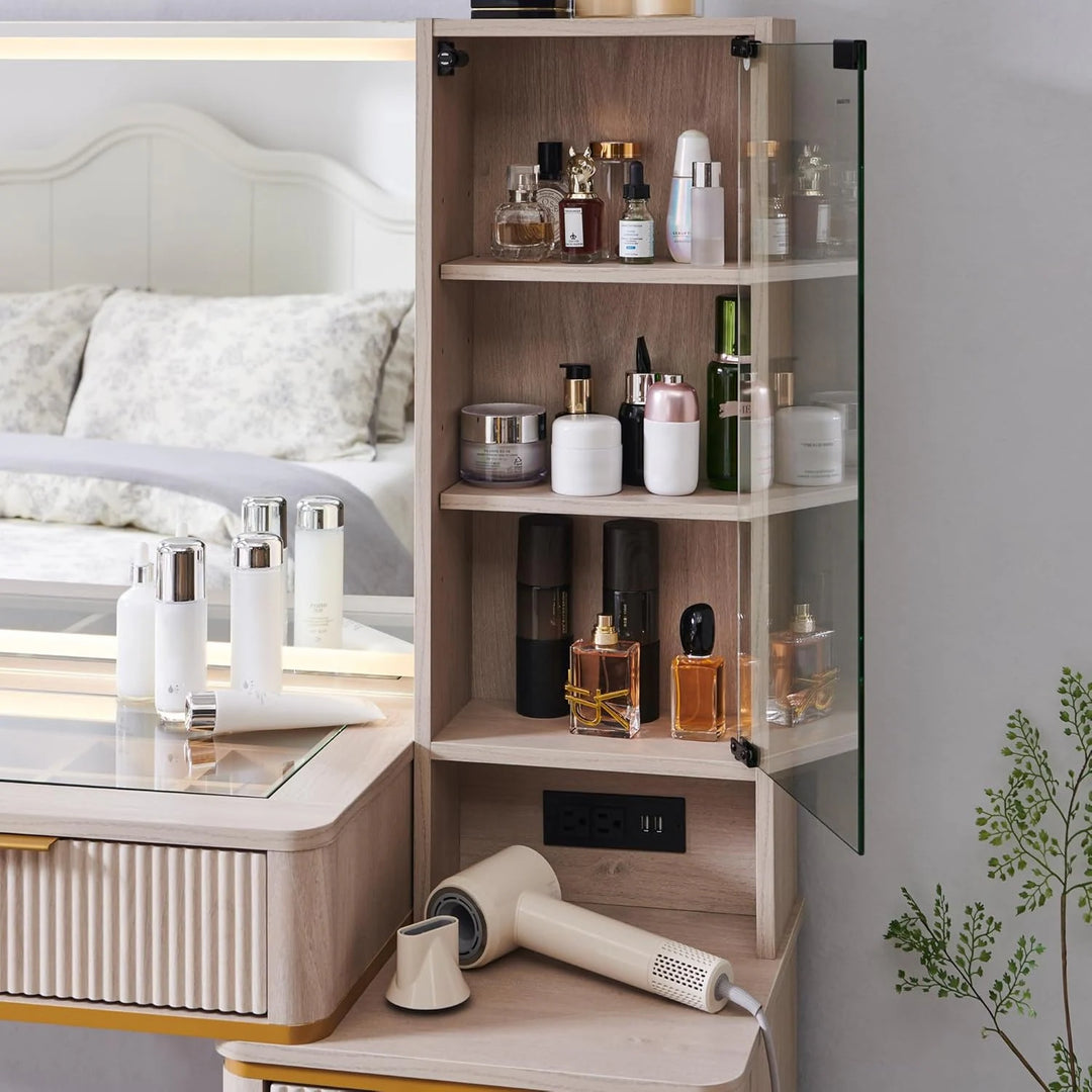 Modern Makeup Vanity Desk with HD Lighted Mirror, Dressing Table