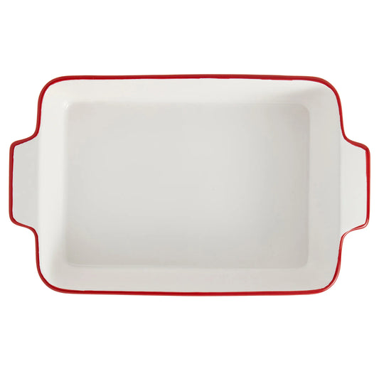 Denmark Tools for Cooks 14" X 8.75" Rect White Ceramic Baker W Red Rim