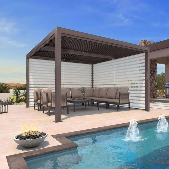 Bronze Louvered Pergola with Adjustable Roof for Deck Backyard Garden Hardtop Gazebo