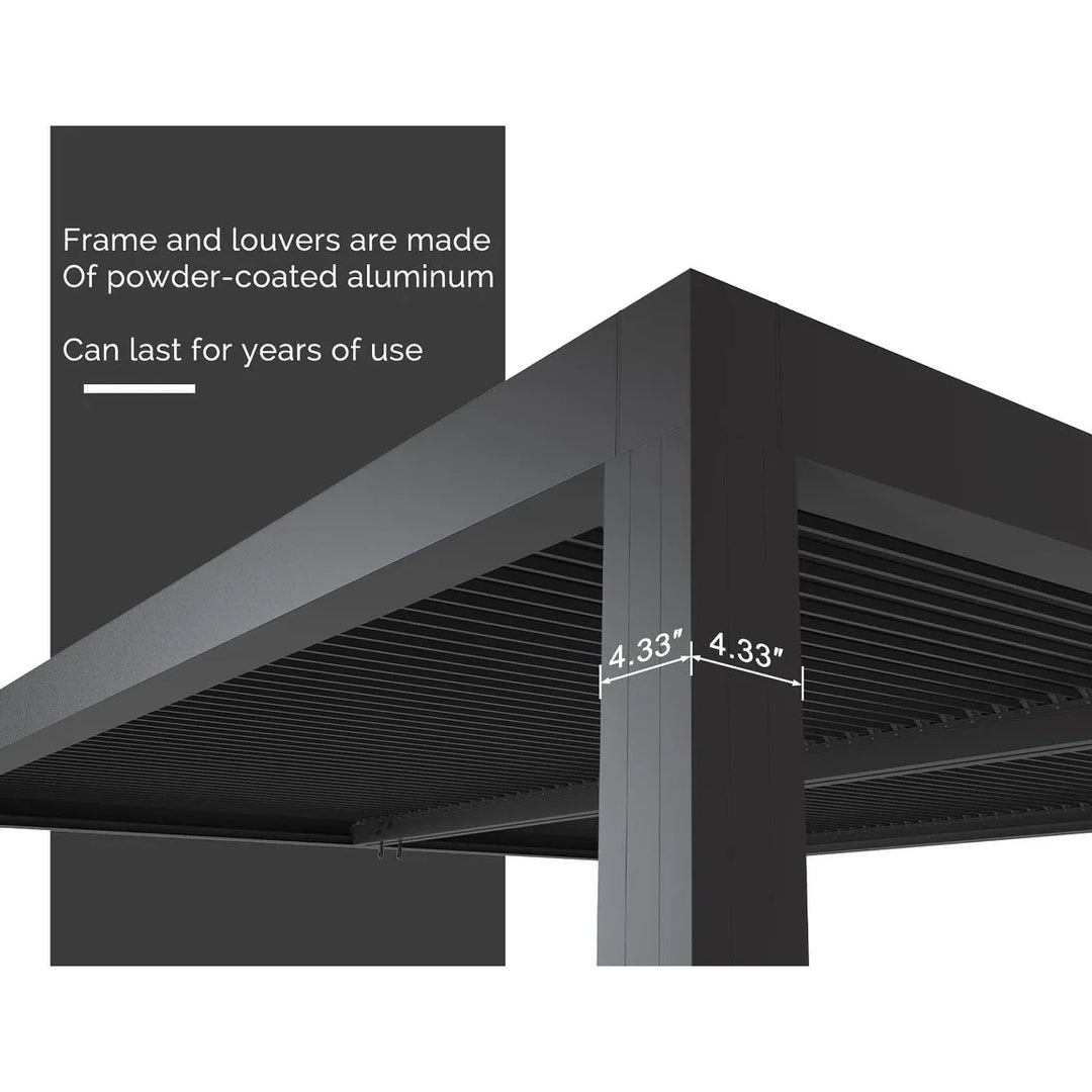 Grey Louvered Pergola Outdoor Aluminum Pergola with Adjustable Roof for Patio Grey Hardtop Gazebo