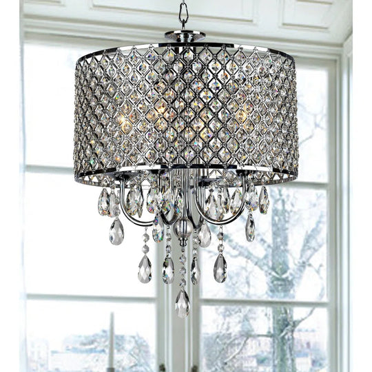 Danesa 4 - Light Shaded Drum Chandelier with Crystal Accents