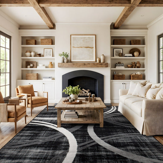 Contemporary Abstract Circles Design Area Rug