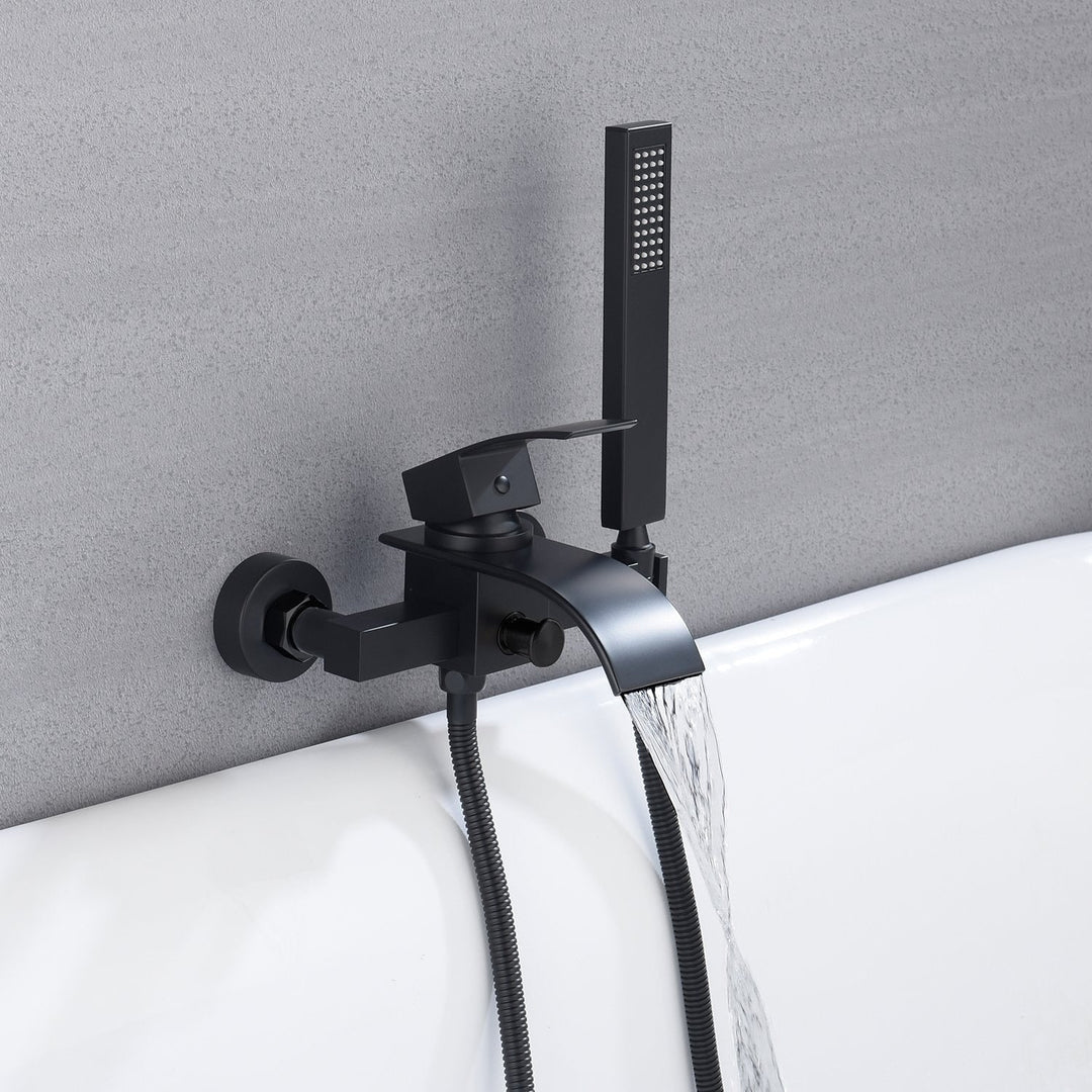 Waterfall Wall-Mount Bath Tub Filler Faucet with Handheld Shower Matte Black - 8' X 10'