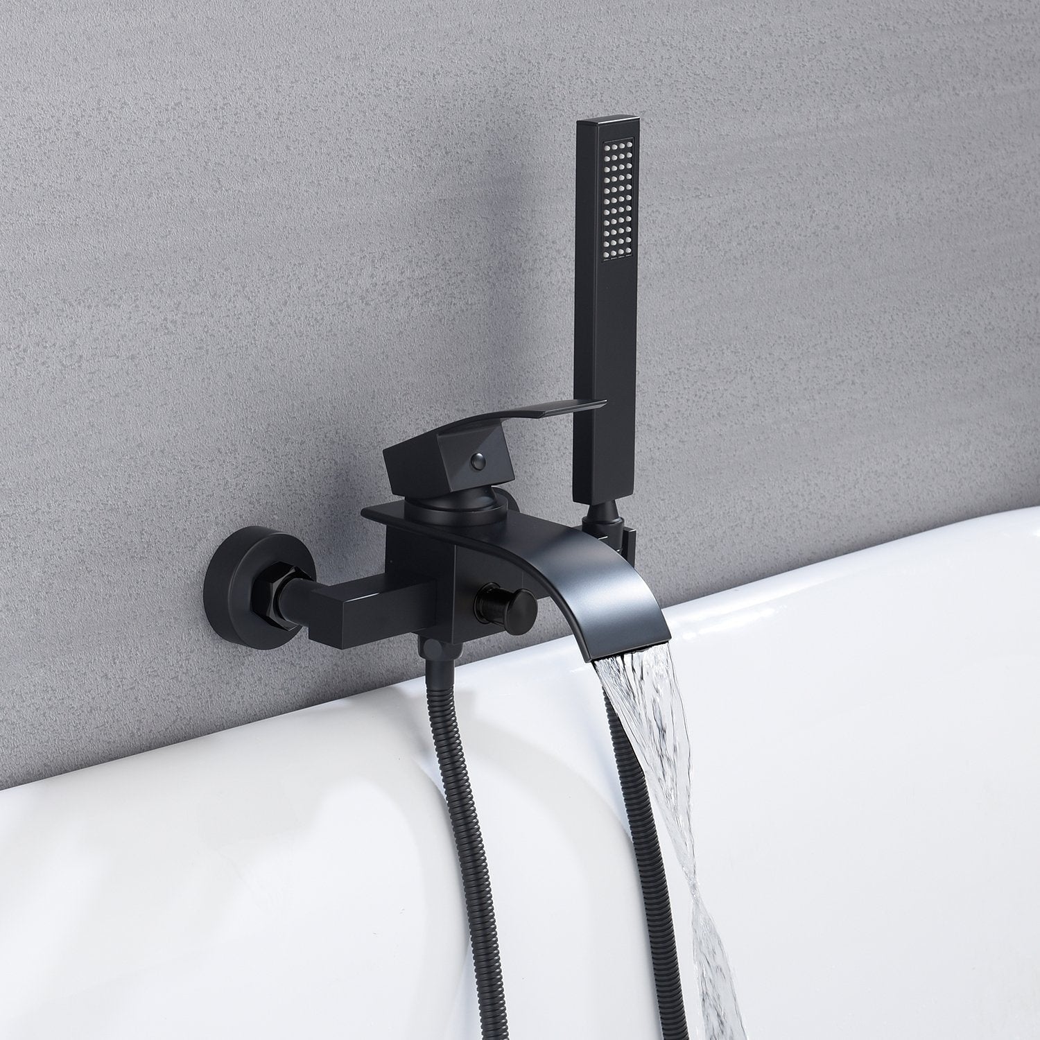 Waterfall Wall-Mount Bath Tub Filler Faucet with Handheld Shower Matte Black - 8' X 10'