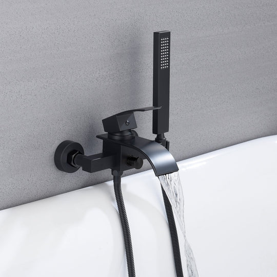 Waterfall Wall-Mount Bath Tub Filler Faucet with Handheld Shower Matte Black - 8' X 10'