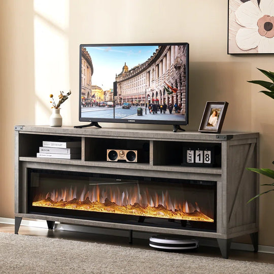 Bowrah TV Stand for Tvs up to 75" with Electric Fireplace Included
